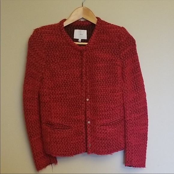 IRO Red Woven Tweed Cropped Sweater Jacket | Size 36 - Picture 4 of 7